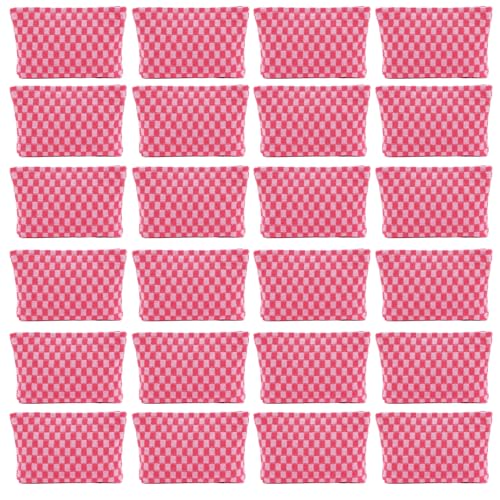 24 PACK Checkered Makeup Bags Bulk-Easter Gifts/Bulk Cosmetic Bags/Large Bridesmaid Gifts/Makeup Pouch for Wedding Party Favors Birthday/Teacher/Mothers Day Gifts/Toiletry Travel Bags (24, Pink)
