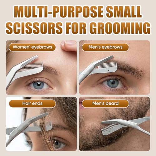 Black Stainless Steel Eyebrow Trimmer Scissors with Comb - Women & Men Grooming Kit