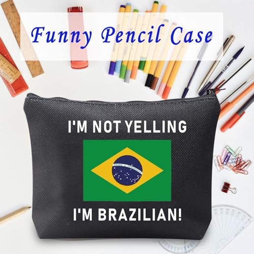 LEVLO Funny Brazil Pride Souvenir I'm Not Yelling I'm Brazilian Makeup Bags Gift for Friend or Coworker (I'm Brazilian+black)