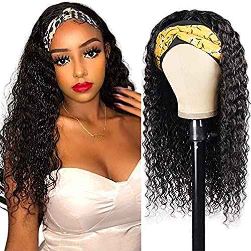 20 Inch Headband Wig Human Hair for Women Long Curly Hair Deep Wave Wig Natural Color