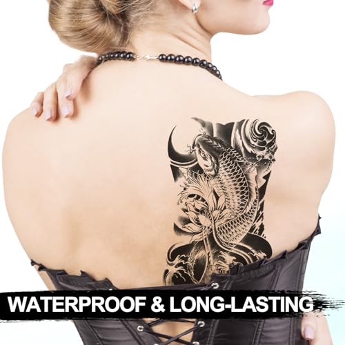 Kotbs Koi Fish Temporary Tattoos - 6 Large Sheets Waterproof
