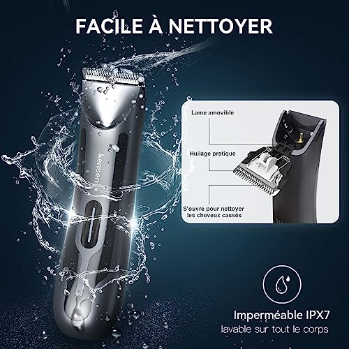 Kensen Body Hair Trimmer for Men - Ceramic Blades, LED Light, IPX7 Waterproof