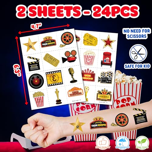Movie Night Party Favors Set - 36PCS Stamps & Tattoos