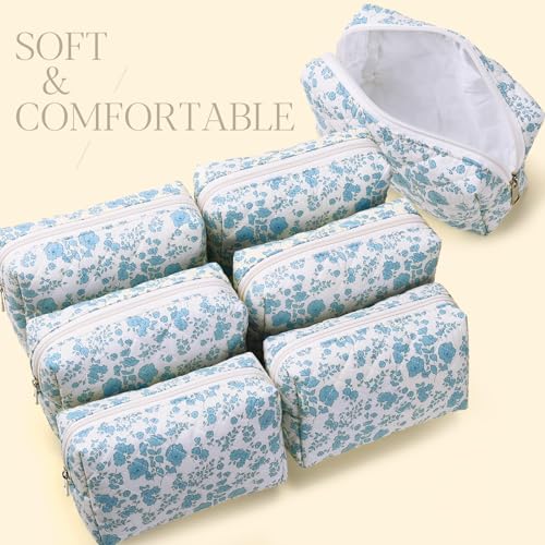 Paterr 6-Pack Quilted Cotton Makeup Bags Set - Bridesmaid Gift