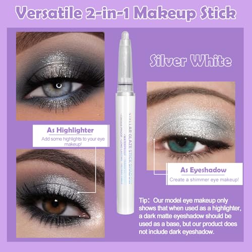 Yosca Glitter Eyeshadow Stick Duo - Waterproof Silver & White