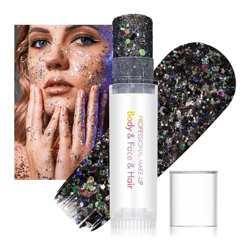 3Pc Waterproof Face Glitter Stick Set - Silver & Black