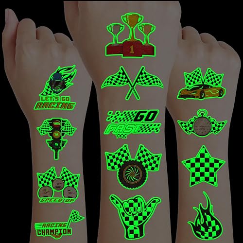 96 Glow in the Dark Checkered Flag Temporary Tattoos