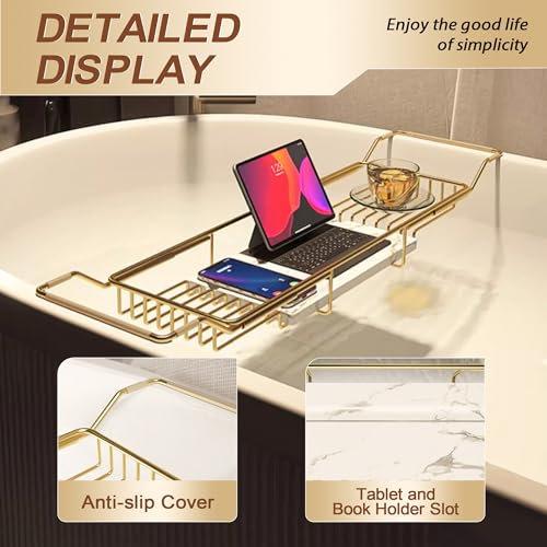 BVL Extendable Gold Bath Tray with Marble Base