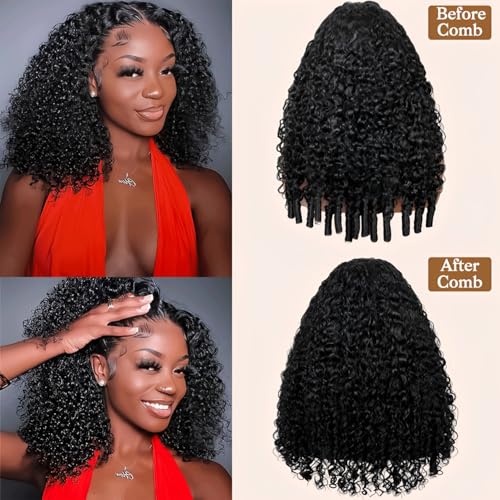 HOT STAR 16" Burmese Curly V Part Wig - 220% Density Human Hair