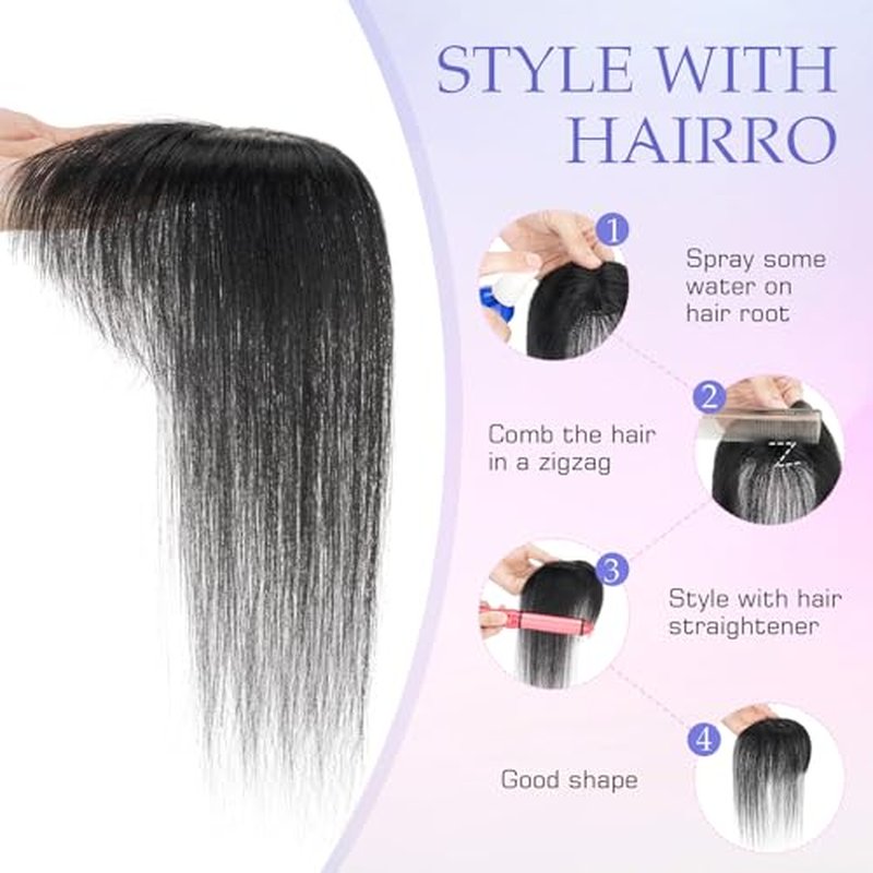 Hairro Clip On Bangs Human Hair 3D 360° Coverage 8 Inches