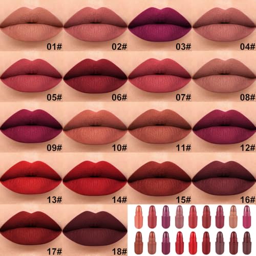 18-Piece Mini Matte Lipstick Set, Waterproof Long-Lasting