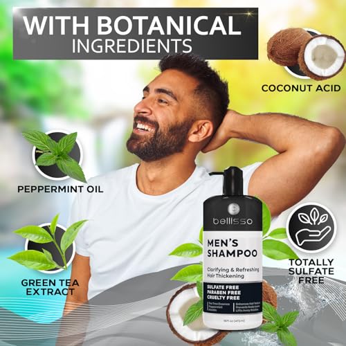 Bellisso Men’s Tea Tree Peppermint Sulfate Free Clarifying Shampoo for Oily Hair