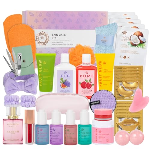 42 Pcs Valentines Day Gifts for Women, Super Fruit Bath and Body Spa Set, Facial Skin Care Kit, Self-Care Gifts Set, Lip Gloss, Face Sheet Mask, Serum, Birthday, Christmas, Present, Anniversary