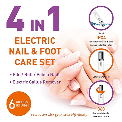 Own Harmony Electric Nail Buffer with Callus Remover Foot Care and 12 Rollers Bundle: Manicure Pedicure Tools Shine Kit - Best Electronic Mani Pedi Polisher Set to Buff, Polish, File Thick Toenails