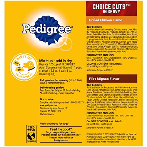 Pedigree Choice Cuts In Gravy Adult Soft Wet Dog Food 8-Count Variety Pack, 3.5 oz. Pouches (Pack of 2)