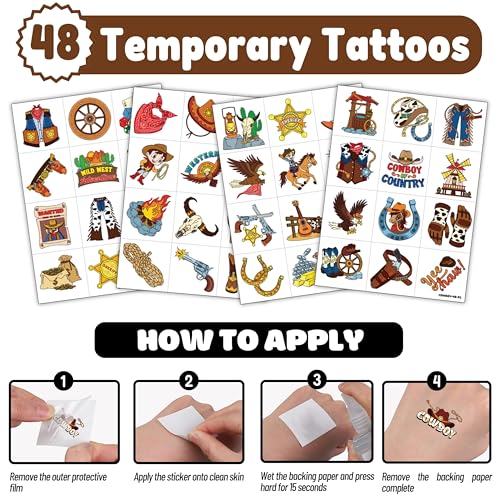 Cowboy Party Favors Set - 24 Punch Balloons & 48 Tattoos