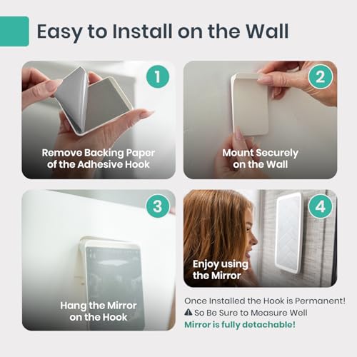 Mavoro 7x9 LED Lighted Rechargeable Travel Mirror | Small Wall Adhesive Mirror | Peel and Stick Wall Mount Lighted Travel Mirror | Real Glass Touch Sensor Vanity Mirror with Stand