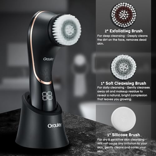 Electric Facial Cleansing Brush with 4 Heads, IPX7 Waterproof Exfoliator