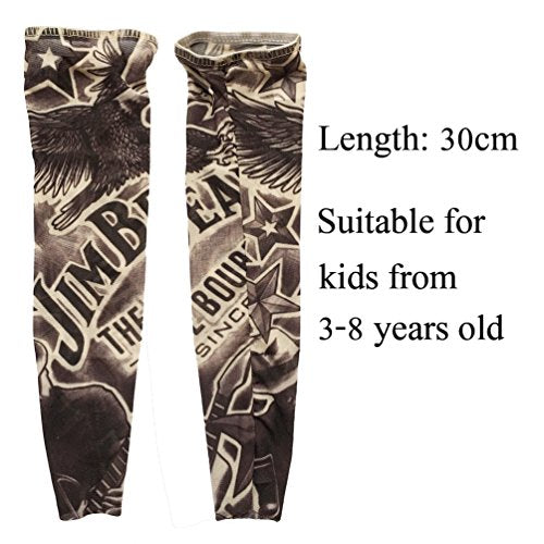 Kids Temporary Tattoo Sleeves, Fake Arm Tattoo Sleeves for Children,Child Rockstar Costumes Sleeves for Boys Girls, UV Protection(3 Pairs, Pack of 1)