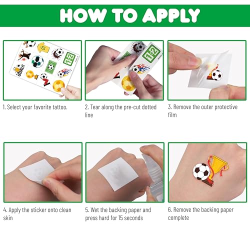 96 PCS Soccer Sports Pre-Cut Temporary Tattoos for Kids | Super Cute Soccer Themed Birthday Party Favors, Supplies, Decorations, Fake Tattoo Stickers (Soccer Tattoos)