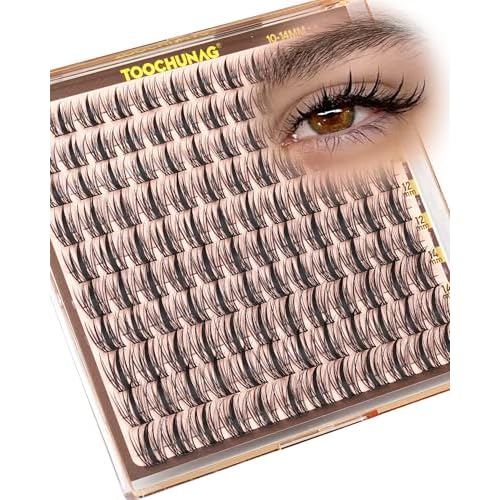 TOOCHUNAG Natural Lash Clusters Fairy Eyelashes Extensions 10/12/14mm Manga Lashes Clusters C Curve Wispy False Eyelash Clusters with Thin Band DIY Individual Lash Extension