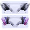 2 Pairs Halloween Dramatic Eyelashes, Extra Long Feather Costume False Lashes Extension, Black Pink Blue Wing Witch Cat Eyes for Rave Festival Cosplay Dance Party Makeup