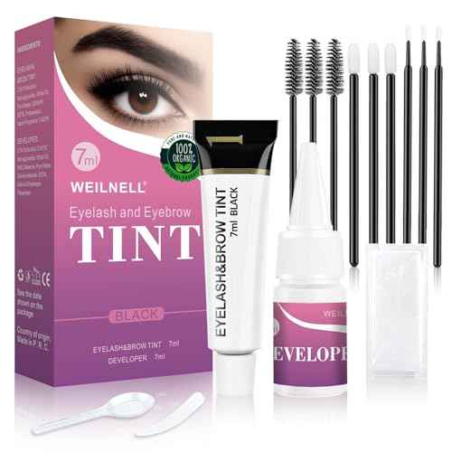 Eyelash & Eyebrow Color Kit, Professional Black Lash & Brow Color Kit, Instant Eyelash & Eyebrow Kit with Natural Bushy Effects, Easy to Use for Salon Home Use 7ml