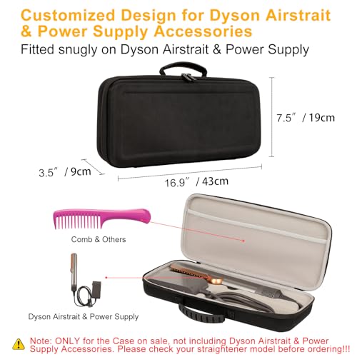 XINGFUDAO Hard Carrying Travel Case Compatible with Dyson Airstraight HT01 & Power Supply, Shockproof and Waterproof Travel Bag with Mesh Pocket for Straightener Accessories, Black