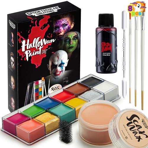Halloween Makeup Kit with Wound Wax, Fake Blood & Face Paint
