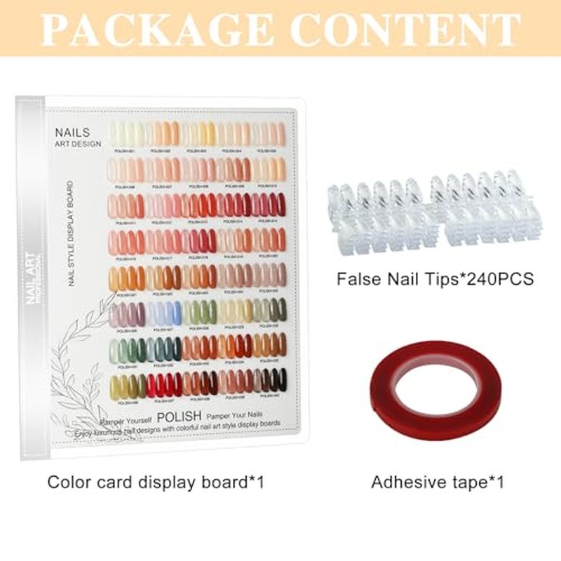 160 Nail Color Display,Nail Art Sample Chart Acrylic Gel Polish Rack,Nail Polish Display with 240pcs Nail Color Display Tips,Nail Color Swatches Perfect for Nail Salon & Home Use