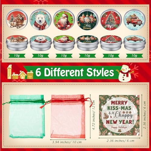48 Set Canned Christmas Lip Balms Set Round Honey Christmas Moisturizing Moisturizer Lip Care Balm Party Favors with Bag Card for Xmas Holiday Stocking Stuffers Employee Appreciation Gifts