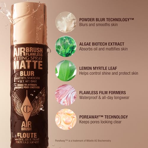 Charlotte Tilbury Airbrush Flawless Matte Setting Spray - Ultra-Fine Mist to Prime & Set Face Makeup For Up to 16Hr - Soothes, Blurs Pores & Calms Skin (3.3oz)