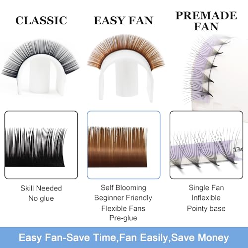 Easy Fan Lash Extensions 0.07D Curl 8-15mm Mix Brown