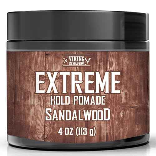Viking Revolution Sandalwood Hair Pomade for Men - Extreme Hold Water-Based Hair Gel - Extra Firm Strong Hold With High Shine - Mens Pomade (4oz)