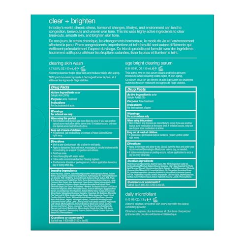 Dermalogica Clear and Brighten Kit, 3 Step Facial Skincare Set - Includes Face Cleanser, Exfoliator, and Serum