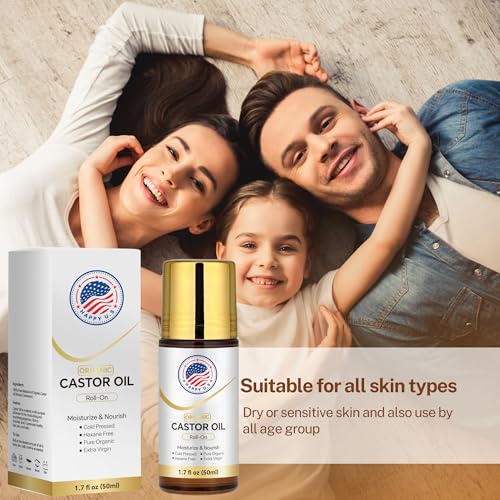 Organic Castor Oil Roll-On with Rose Quartz Roller Ball for Skin & Hair Care - 1.7 fl oz