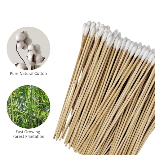 100 Pcs 6-Inch Bamboo Cotton Swabs for Cleaning, Makeup, Pet & Jewelry Care