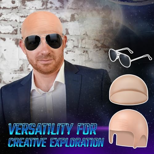 Mepase Bald Cap Wig with Glasses for Cosplay & Costume