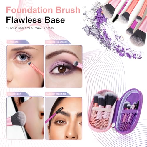 10-Piece Travel Makeup Brush Set with Pouch