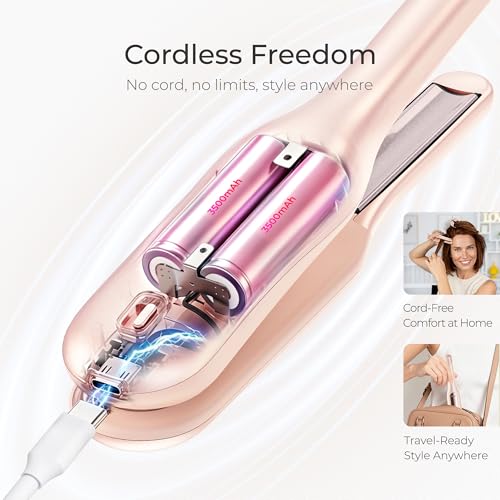 TYMO Pink Cordless Mini Flat Iron for Short Hair, 0.65" Curling & Straightening