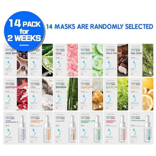 Hyaluronic Aqua Plus Essence Full Face Facial Sheet Mask 14 Sheets Combo - 2 WEEKS SET