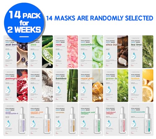 BEAUTY29 Hyaluronic Aqua Plus Essence Full Face Facial Sheet Mask 14 Sheets - 2 WEEKS SET (TEA TREE - 14 pack)