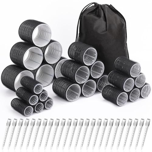 Self-Grip Hair Rollers Set with Clips - 24 Heatless Curlers & Storage Bag
