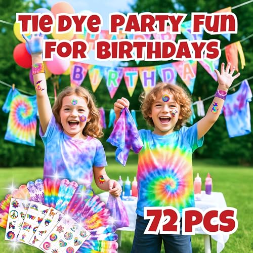 Tie Dye Party Favor Set - 48 Temporary Tattoos & 24 Slap Bracelets