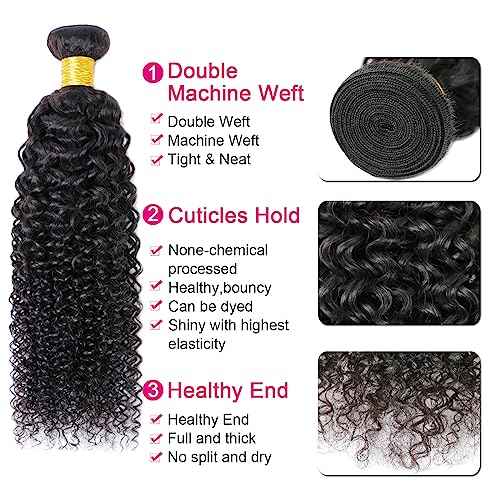 Natural Color Kinky Curly Hair 2 Bundles Human Hair Virgin Brazilian 14 16 Inch 100% Unprocessed Human Hair Curly Weft Extensions Weaves Natural Color