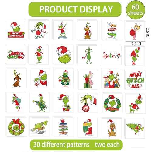 Christmas Temporary Tattoos for Kids - 60 Sheets Christmas Tattoo Stickers for Crafts - Xmas Stocking Stuffers Party Favors for Christmas Decorations Party Supplies