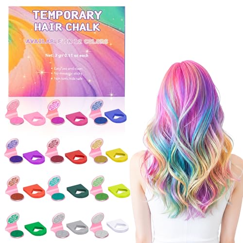 12 Color Washable Hair Chalk Set for Kids - Non-Toxic Temporary Dye