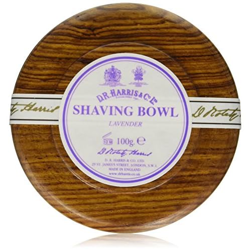 D.R. Harris Lavender Hard Shaving Soap in Mahogany Wood Bowl