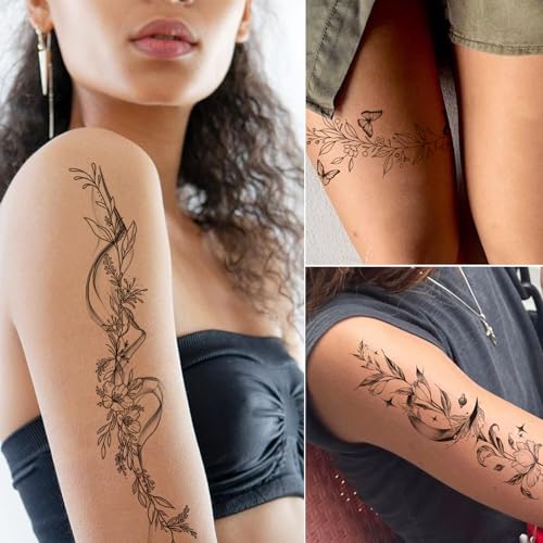 Tazimi Temporary Tattoos for Women - 24 Sheets Flower Branch Designs