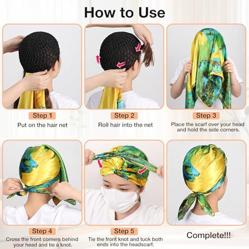 Silk Press Wrap Cap with Adjustable Scarf - 2-in-1 Hair Net